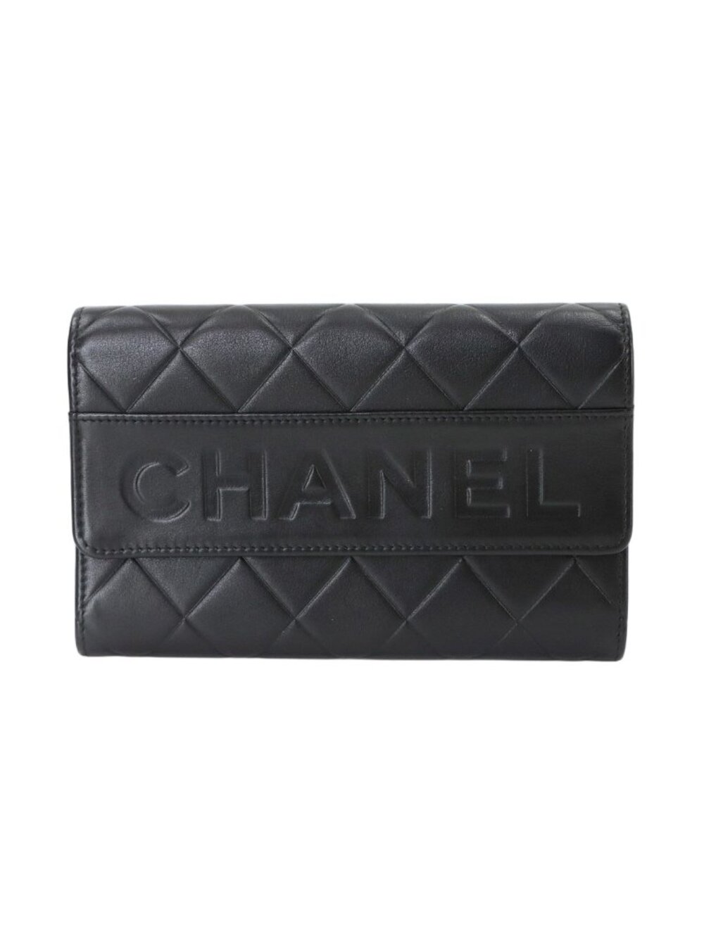 Chanel Quilted Bifold Wallet Leather Black Silver